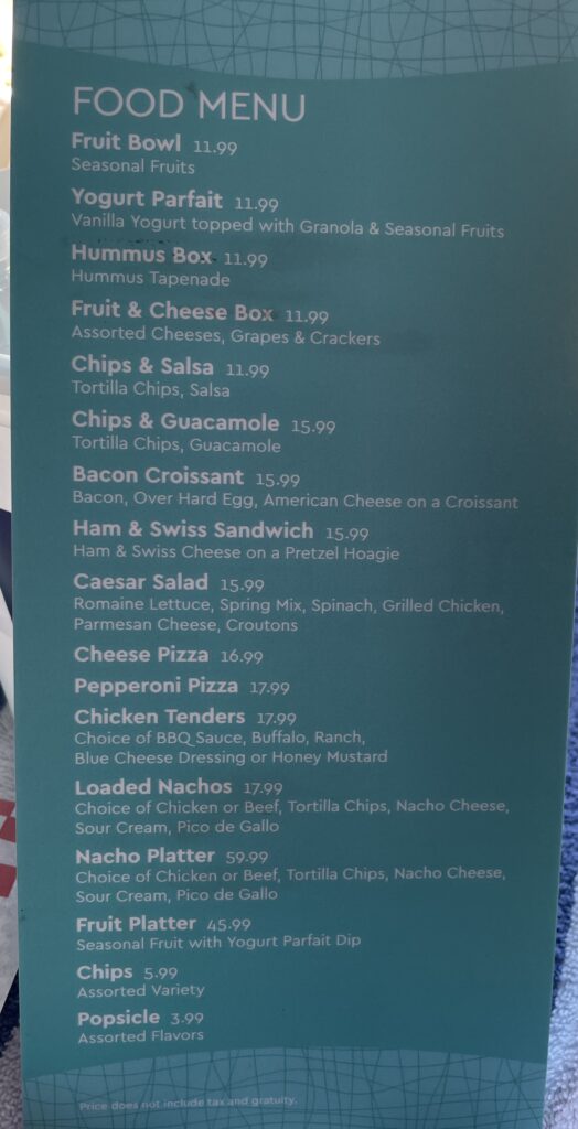 food menu at the pool at harrahs